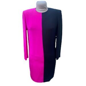 Steven Stolman Color Block 100% Silk Cocktail Dress Long Slv Sz 4 1980’s Vintage
